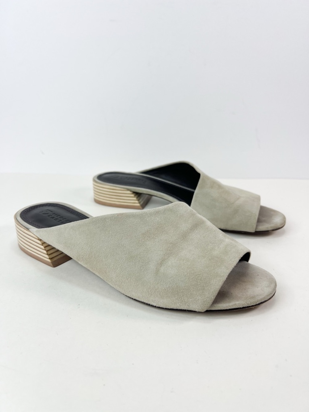 Mercedes Castillo Irine Mule Heeled Slide Grey Taupe Suede size 7.5